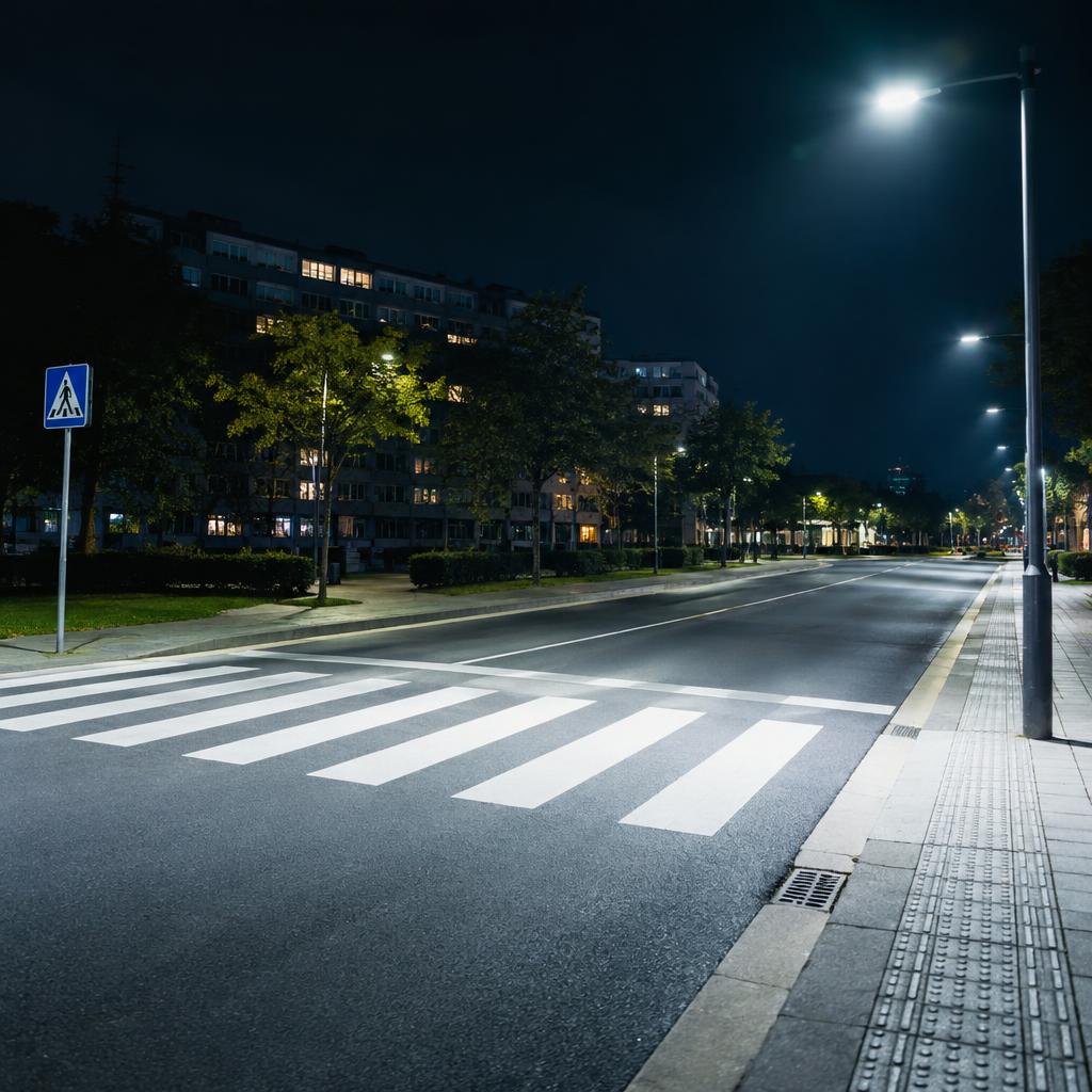 Apšviesta pėsčiųjų perėja naktį